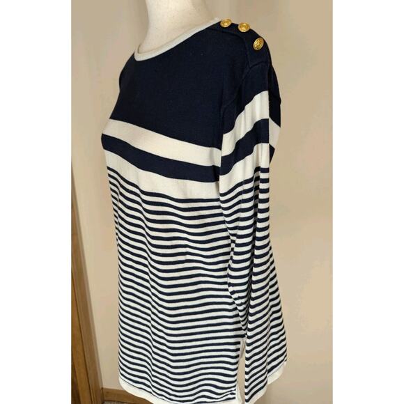 Vintage Norton Studio Sweater Women's Small Navy White Breton Striped Nautical - Picture 2 of 9